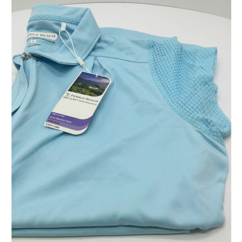 Pebble Beach Small Womens Dry-Luxe System Lace Polo Shirt Soft Blue NWT - Picture 3 of 5